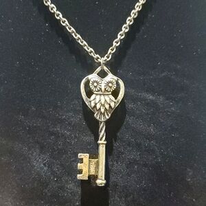 OWL key Bronze double sided pendant 36" chain
